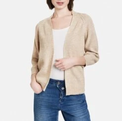 TAIFUN Dames Vest Light Creme Gemustert-48