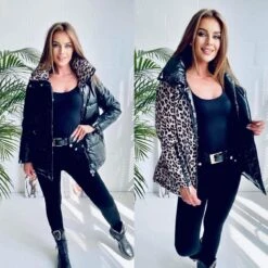 Merkloos Omkeerbare Korte Jas Met Ritssluiting. Tweede Kant Luipaard Print. -ONLY Winkel 1200x1198 3