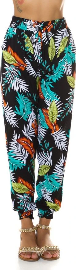 Merkloos Zomerbroek Strandbroek Dames Broek Fashion Hoge Taille Tropische Bloemmotief Zwart Maat XL -ONLY Winkel 341x1200 4