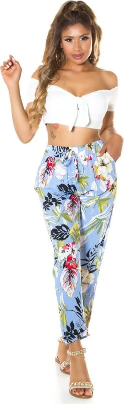 Merkloos Zomerbroek Strandbroek Dames Broek Fashion Hoge Taille Bloemmotief Blauw Maat M -ONLY Winkel 368x1200 2