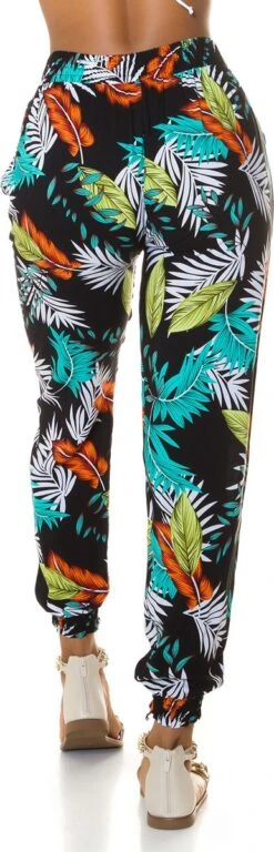 Merkloos Zomerbroek Strandbroek Dames Broek Fashion Hoge Taille Tropische Bloemmotief Zwart Maat XL -ONLY Winkel 386x1200 3