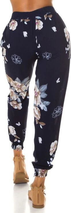 Merkloos Zomerbroek Strandbroek Dames Broek Fashion Hoge Taille Bloemmotief Marineblauw Maat XL -ONLY Winkel 404x1200