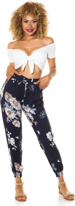 Merkloos Zomerbroek Strandbroek Dames Broek Fashion Hoge Taille Bloemmotief Marineblauw Maat XL -ONLY Winkel 441x1200 3