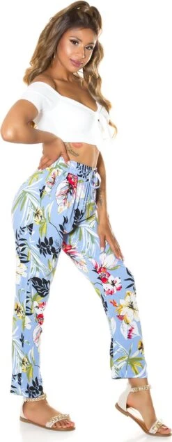 Merkloos Zomerbroek Strandbroek Dames Broek Fashion Hoge Taille Bloemmotief Blauw Maat M -ONLY Winkel 466x1200 4
