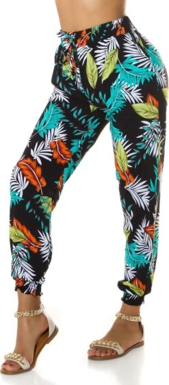 Merkloos Zomerbroek Strandbroek Dames Broek Fashion Hoge Taille Tropische Bloemmotief Zwart Maat XL -ONLY Winkel 527x1200 5