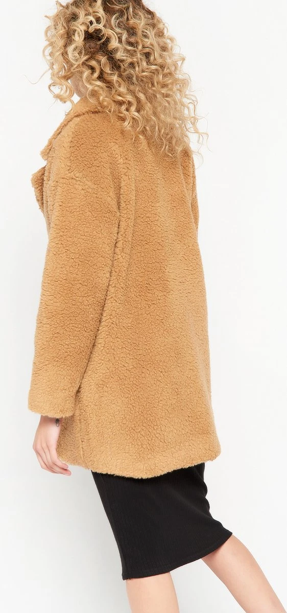 LOLALIZA Halflange Teddy Jas Met Kraag - Camel - Maat L 5 LOLALIZA Halflange Teddy Jas Met Kraag - Camel - Maat L - Afbeelding 3