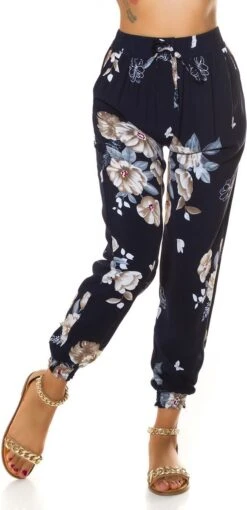 Merkloos Zomerbroek Strandbroek Dames Broek Fashion Hoge Taille Bloemmotief Marineblauw Maat XL -ONLY Winkel 581x1200 5