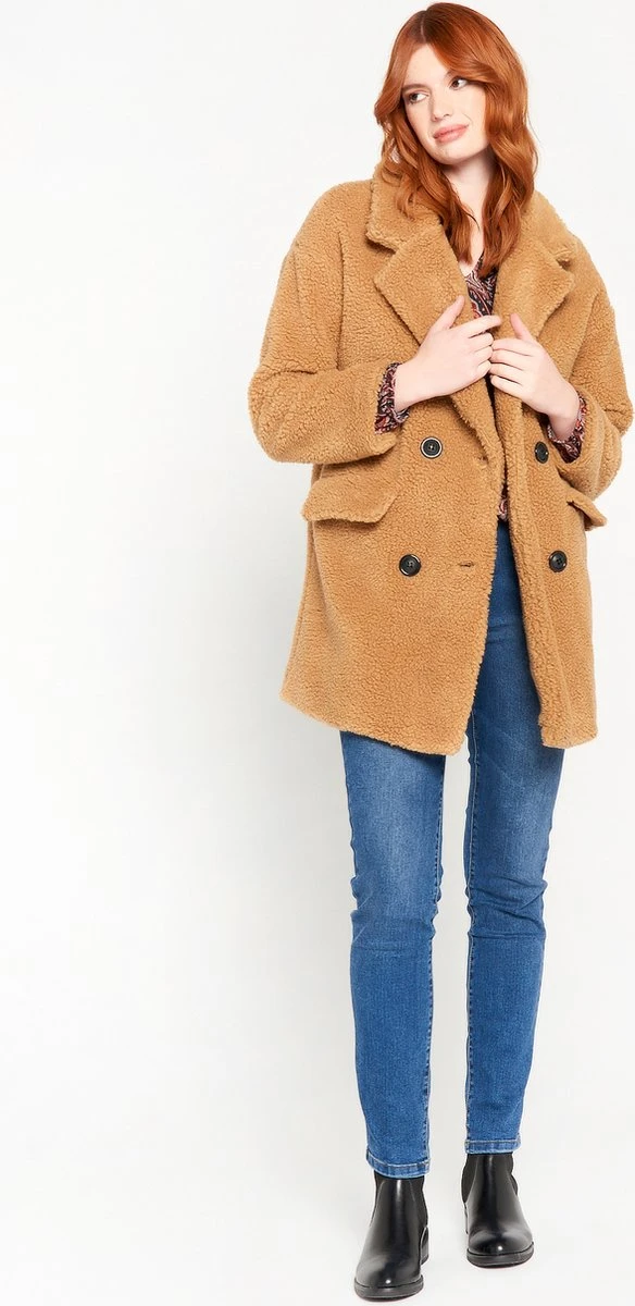 LOLALIZA Halflange Teddy Jas Met Kraag - Camel - Maat L 8 LOLALIZA Halflange Teddy Jas Met Kraag - Camel - Maat L - Afbeelding 6