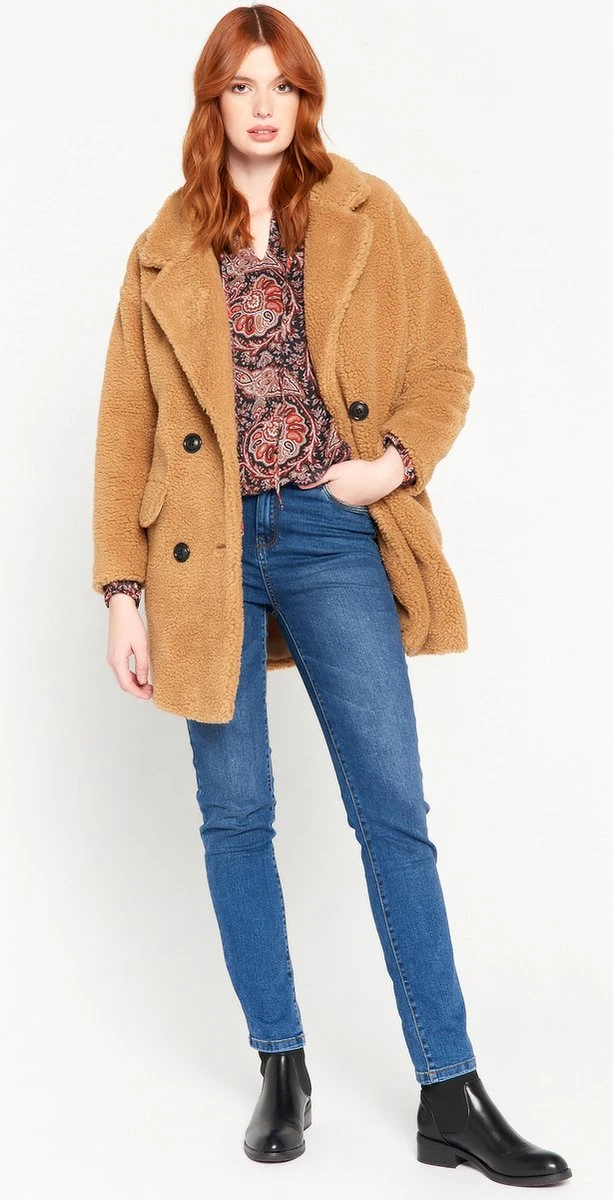 LOLALIZA Halflange Teddy Jas Met Kraag - Camel - Maat L 4 LOLALIZA Halflange Teddy Jas Met Kraag - Camel - Maat L - Afbeelding 2