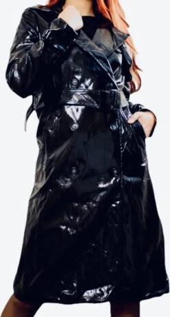 Merkloos Dames Trendy Zwarte Regenjas Trendcoat Faux Leather 38/40