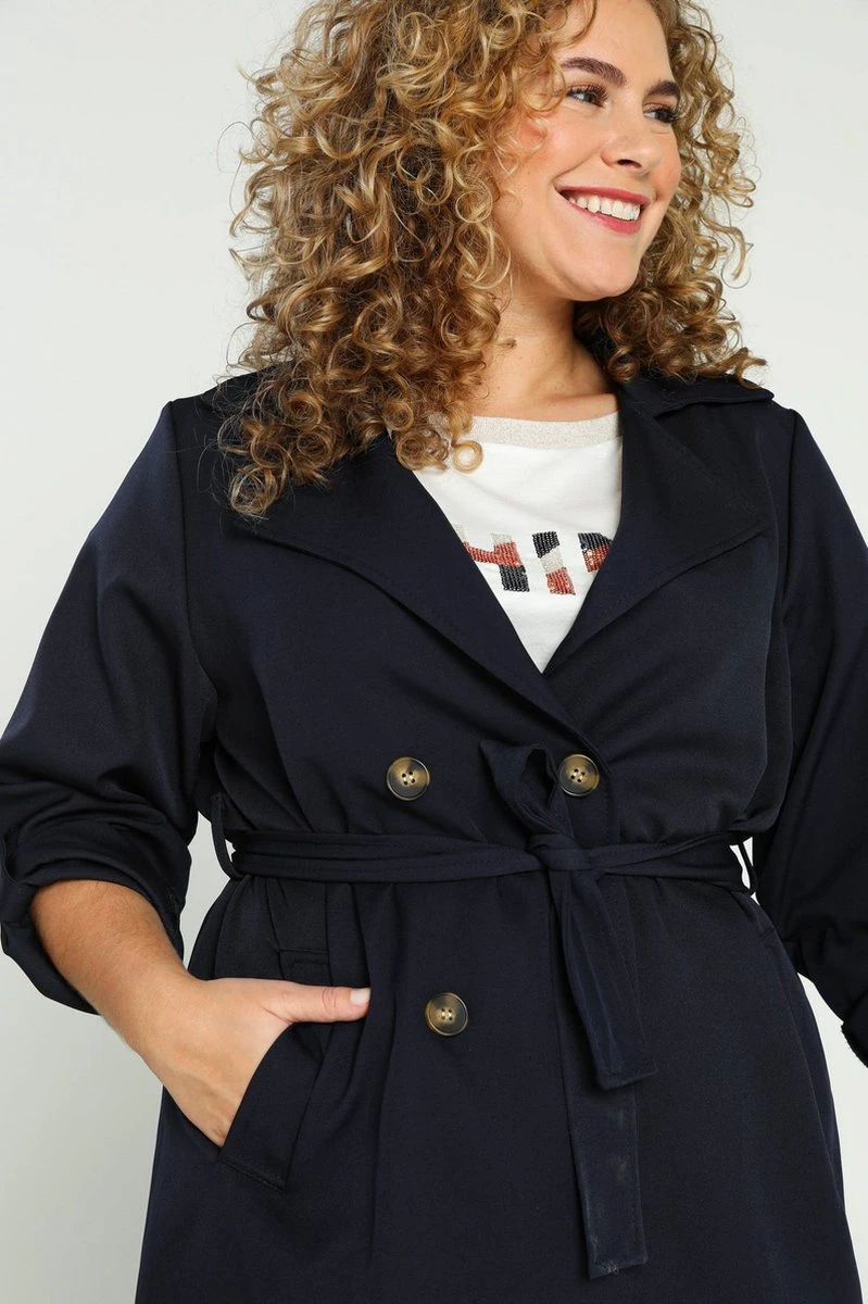 Paprika Lange, Effen Trenchcoat Met Dubbele Knopen 4 Paprika Lange, Effen Trenchcoat Met Dubbele Knopen - Afbeelding 2