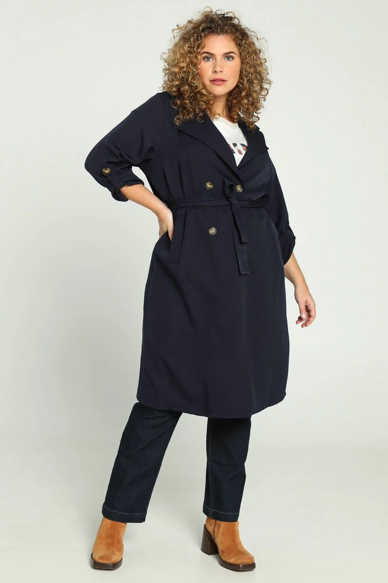 Paprika Lange, Effen Trenchcoat Met Dubbele Knopen 5 Paprika Lange, Effen Trenchcoat Met Dubbele Knopen - Afbeelding 3