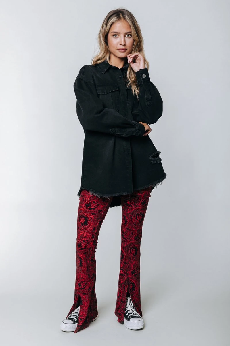 Colourful Rebel Darcy Big Flower Slit Peached Flare Pants - M 3 Colourful Rebel Darcy Big Flower Slit Peached Flare Pants - M