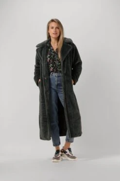 Notre-V Fur Long Coat Jassen Dames - Winterjas - Donkergroen - Maat L