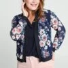 Cassis Korte, Open Bomberjack In Voile Met Bloemenmotief