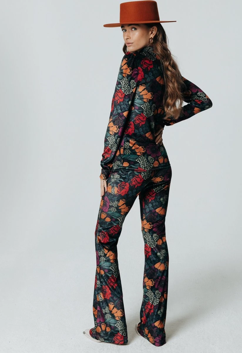 Colourful Rebel Jolie Big Flower Velvet Flare Pants - S 4 Colourful Rebel Jolie Big Flower Velvet Flare Pants - S - Afbeelding 2
