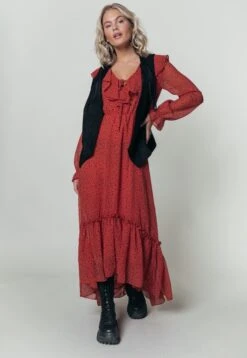 Colourful Rebel Penny Ditzy Floral Jurk Oranje Dames - Wijduitlopende Fit - Polyester - XS