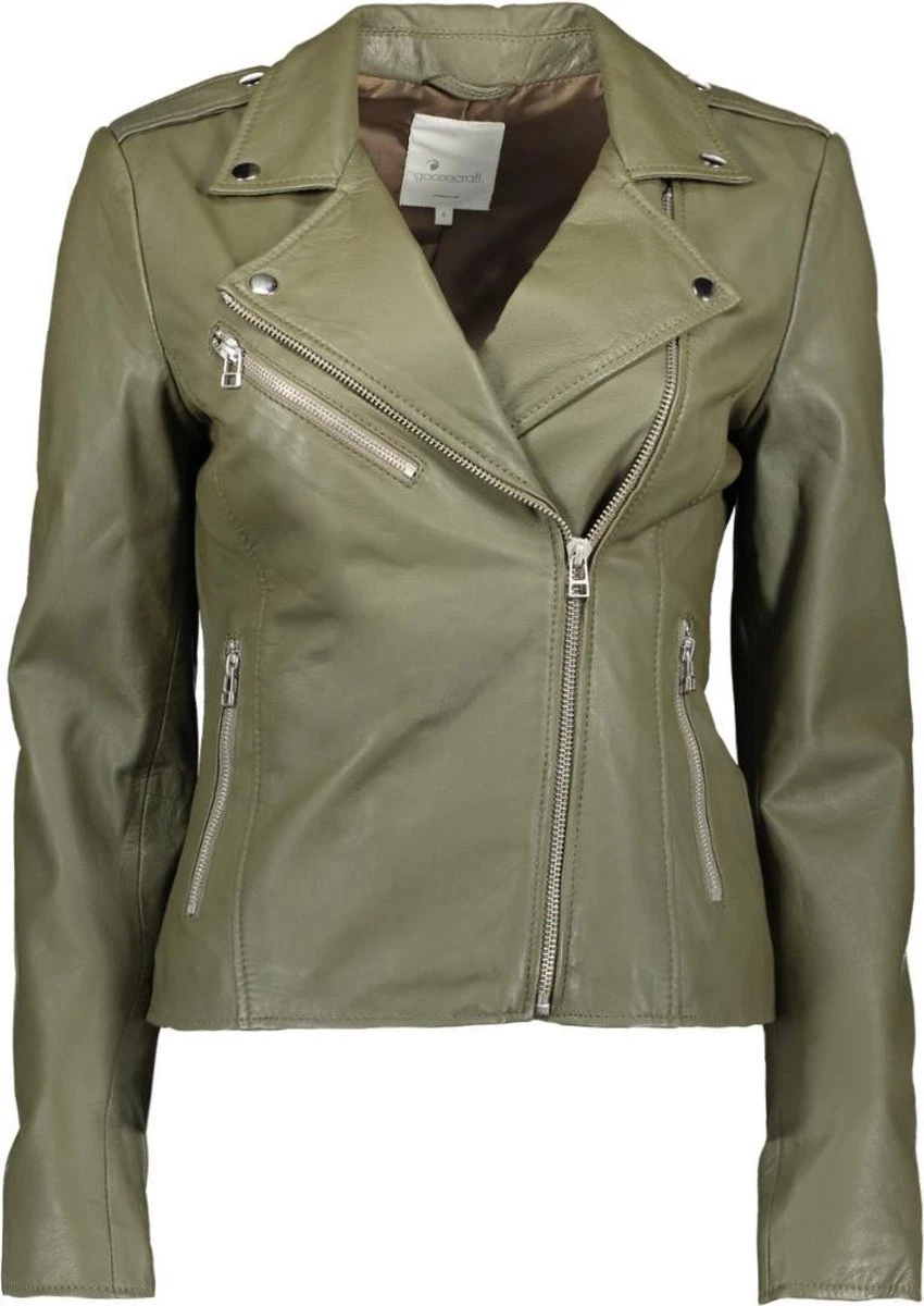 Goosecraft Jas Gc Julia Biker 100001014 Sheep Clean Shocked Olive Dames Maat - L 4 Goosecraft Jas Gc Julia Biker 100001014 Sheep Clean Shocked Olive Dames Maat - L - Afbeelding 2