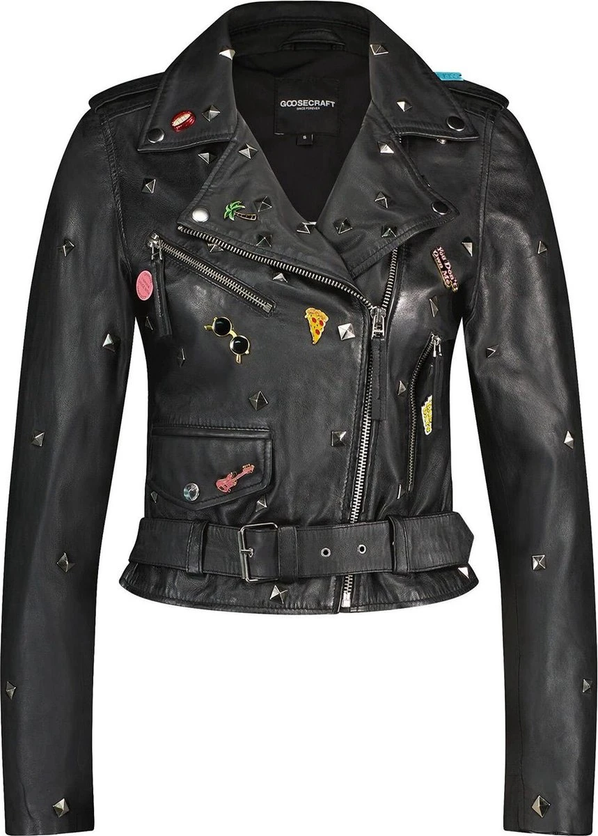Goosecraft Jas Gc Marly Studs Biker 102321051 Sheep Velvet Waxy Black Dames Maat - XXL 3 Goosecraft Jas Gc Marly Studs Biker 102321051 Sheep Velvet Waxy Black Dames Maat - XXL