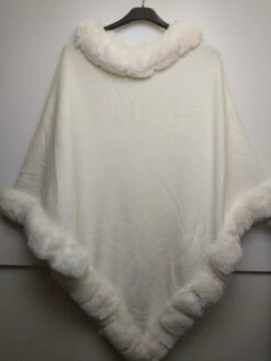 Merkloos Dames Poncho Met Imitatiebont Wit