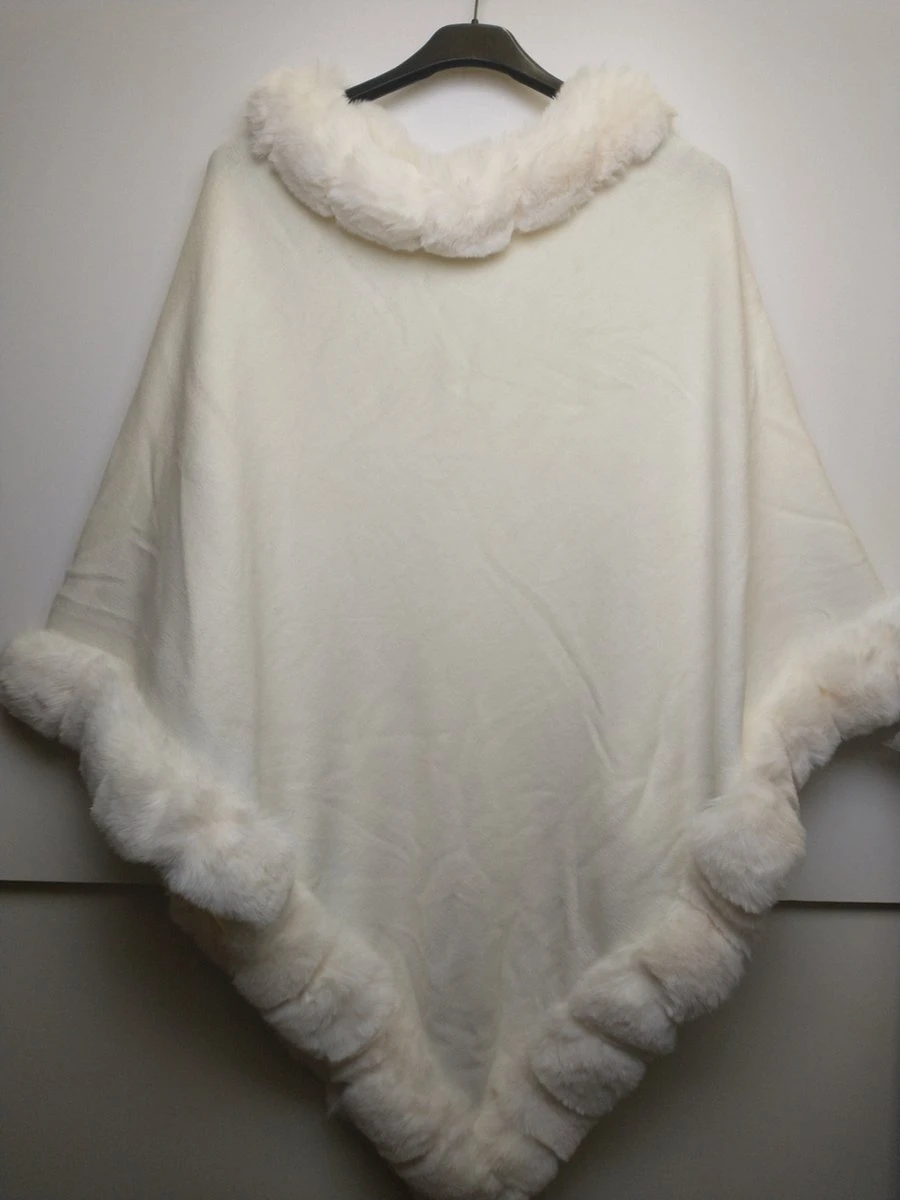 Merkloos Dames Poncho Met Imitatiebont Wit