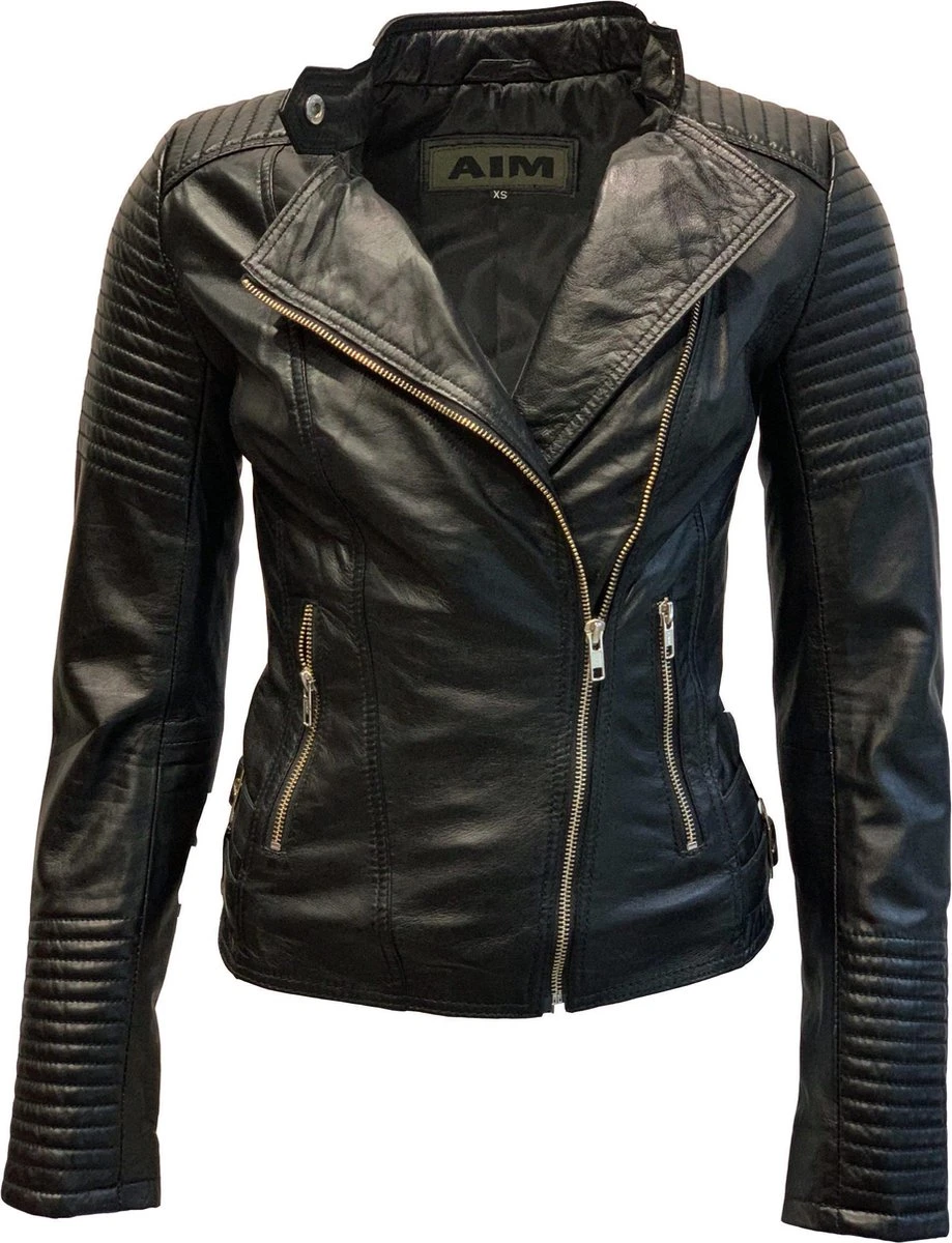 Merkloos Zwarte Leren Bikerjack Dames - Barcelona- 100% Echt Leer - Zwart - M 4 Merkloos Zwarte Leren Bikerjack Dames - Barcelona- 100% Echt Leer - Zwart - M - Afbeelding 2