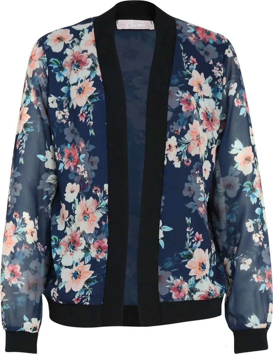Cassis Korte, Open Bomberjack In Voile Met Bloemenmotief 13 Cassis Korte, Open Bomberjack In Voile Met Bloemenmotief - Afbeelding 11