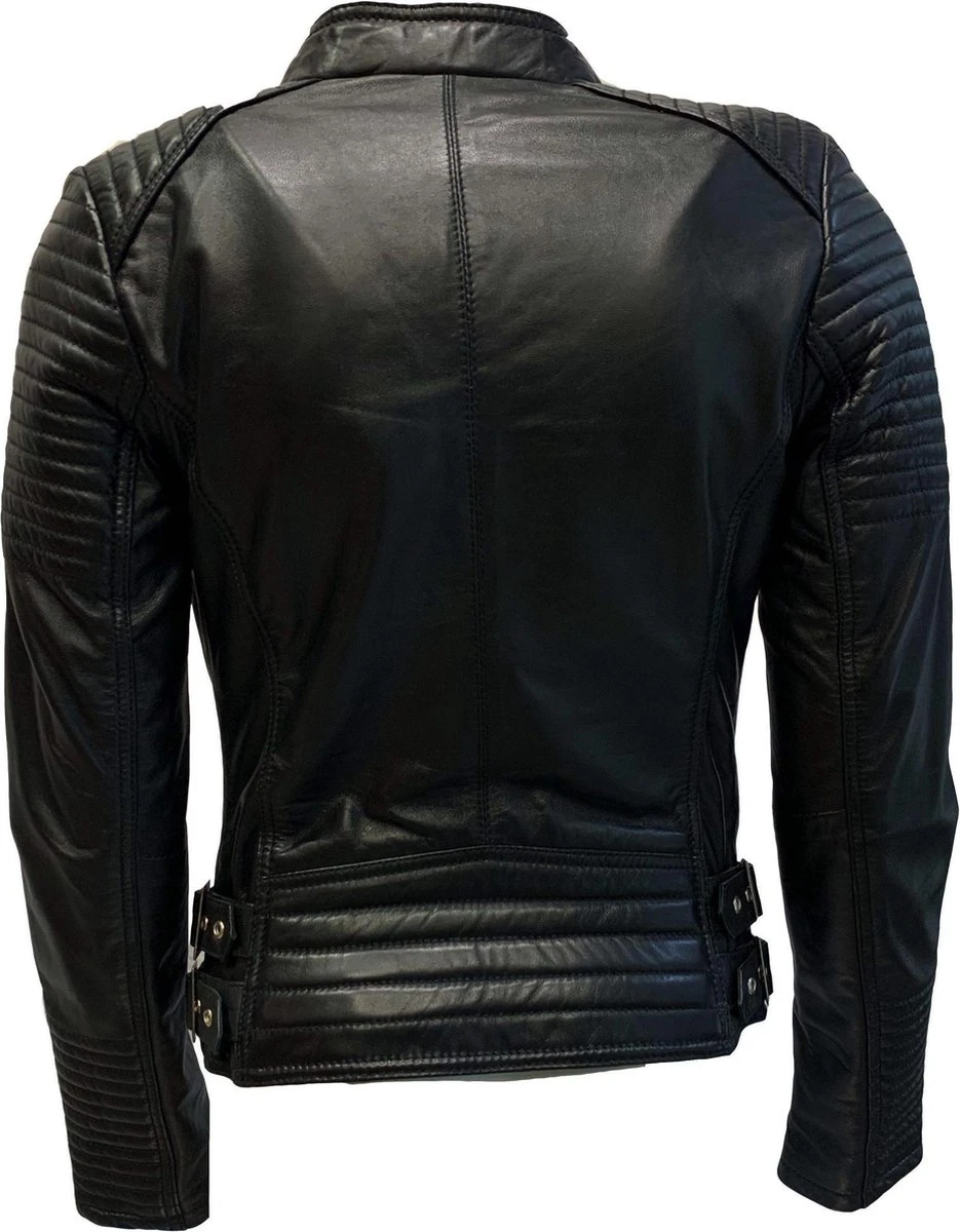 Merkloos Zwarte Leren Bikerjack Dames - Barcelona- 100% Echt Leer - Zwart - M 6 Merkloos Zwarte Leren Bikerjack Dames - Barcelona- 100% Echt Leer - Zwart - M - Afbeelding 4