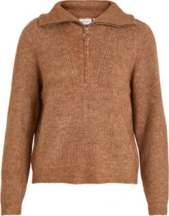 Vila Trui Vimathilda Half Zip L/s Knit Top/su 14075474 Toasted Coconut/ Melange Dames Maat - XL
