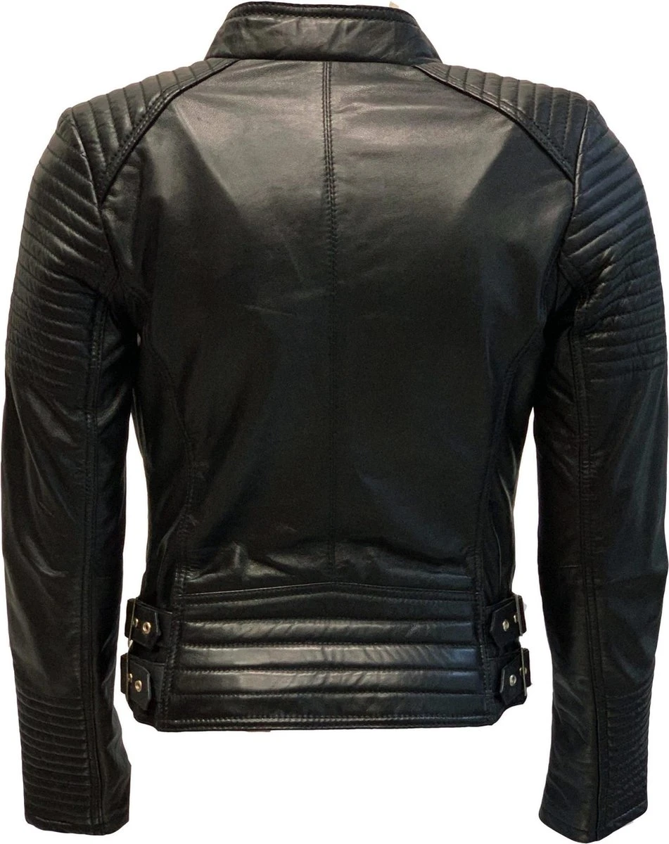 Merkloos Zwarte Leren Bikerjack Dames - Barcelona- 100% Echt Leer - Zwart - M 5 Merkloos Zwarte Leren Bikerjack Dames - Barcelona- 100% Echt Leer - Zwart - M - Afbeelding 3