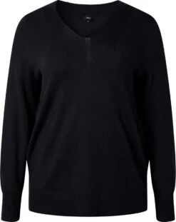 ZIZZI CACARRIE L/S V-NECK PULLOVE Dames Blouse - Knitted - Maat XL (54-56)